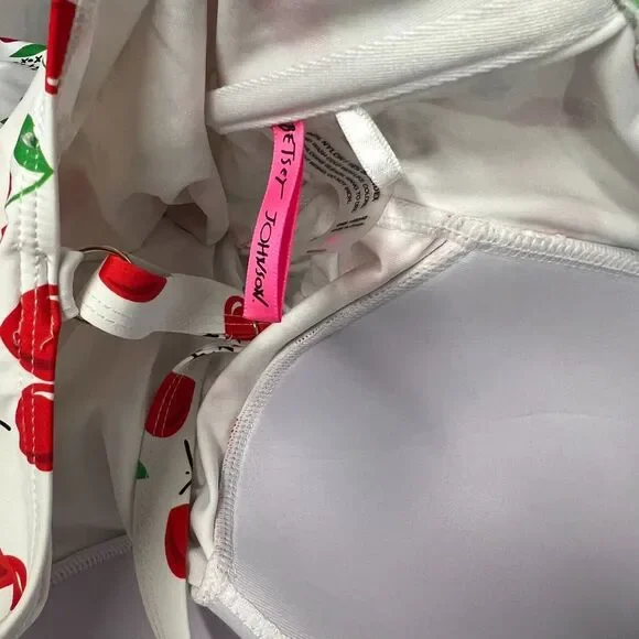 BETSEY‎ JOHNSON One-Piece Swimsuit Women's Size M White Cherry Bomb Bandeau NWOT